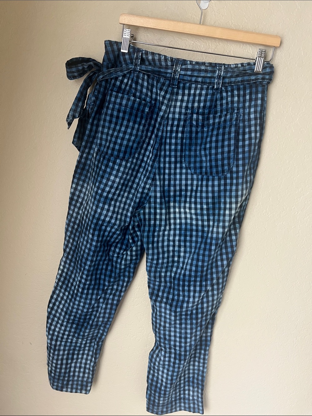 Anthropologie maeve washed blue gingham belted pants - Picture 6 of 8